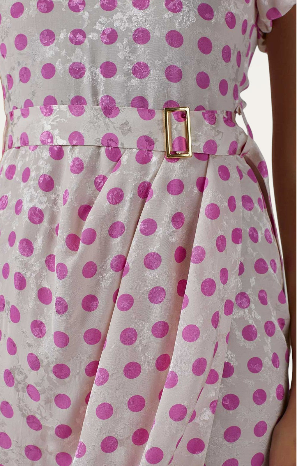 Cream Polka Dot Print Gathered Sleeve Midi Dress product image