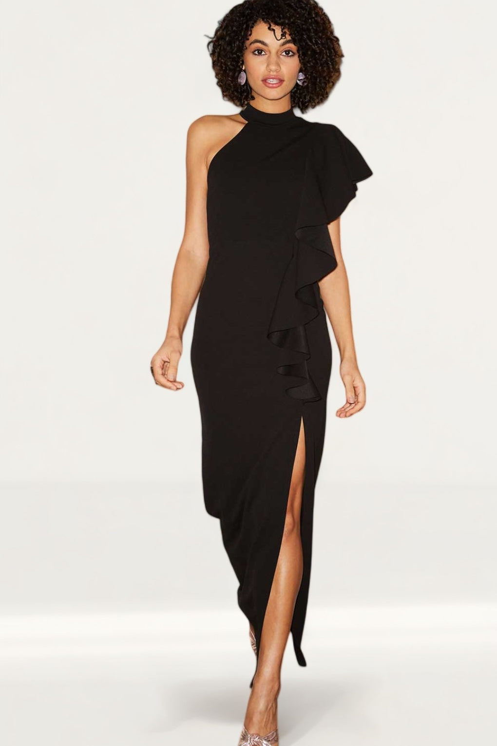 Nuevo Black Draped Frill Halterneck Maxi Dress product image