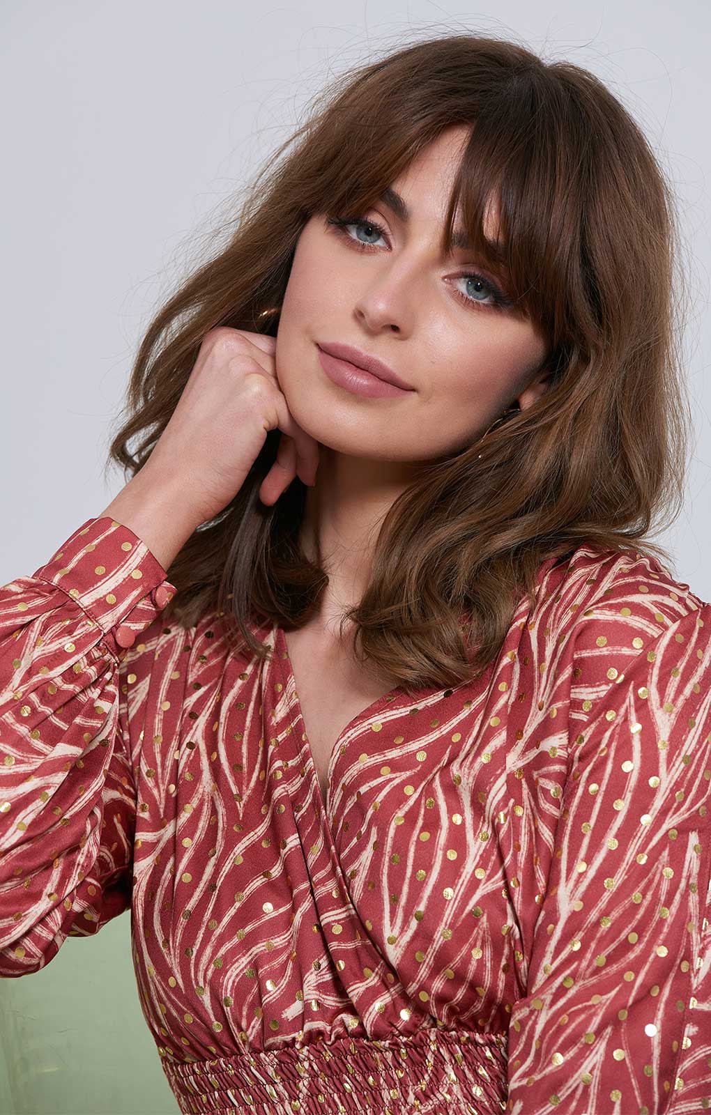 Little Mistress Gold Leaf Midaxi With Shirred Waist