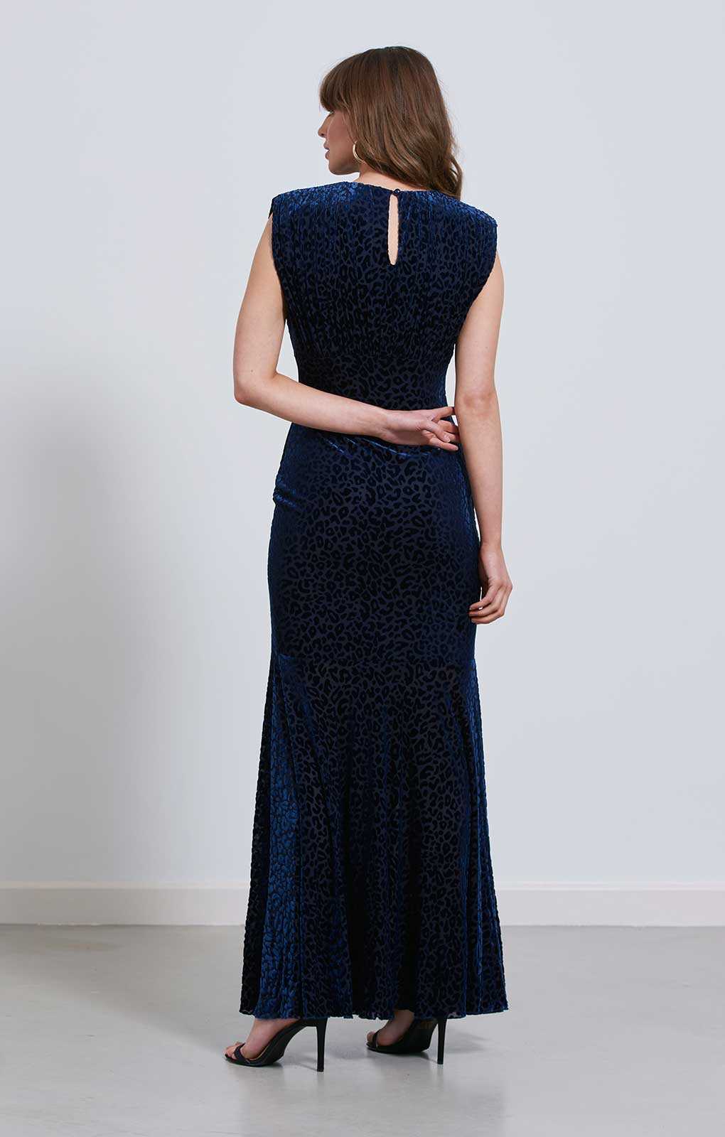 Little Mistress Navy Animal Print Velvet Maxi Dress