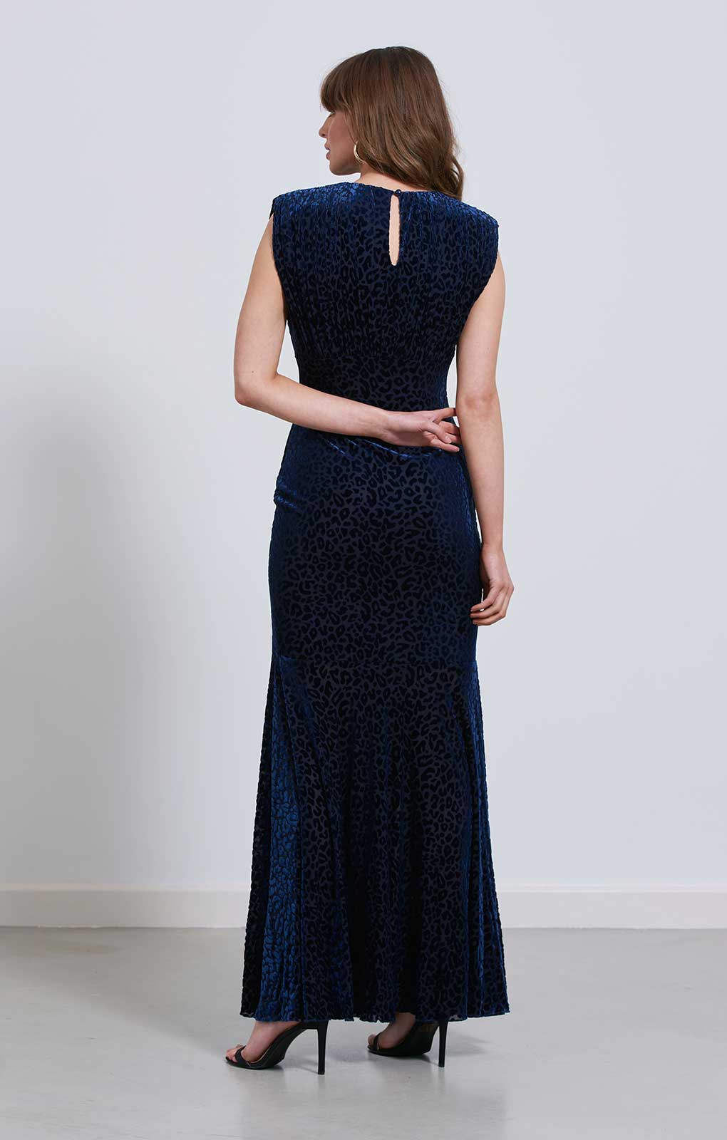 Little Mistress Navy Animal Print Velvet Maxi Dress product image