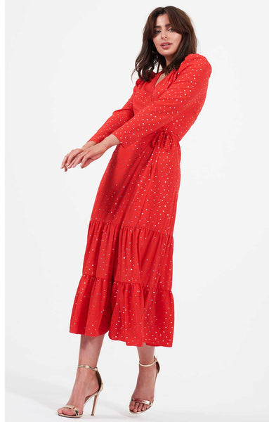 Rent Little Mistress Red Wrap Midaxi Dress