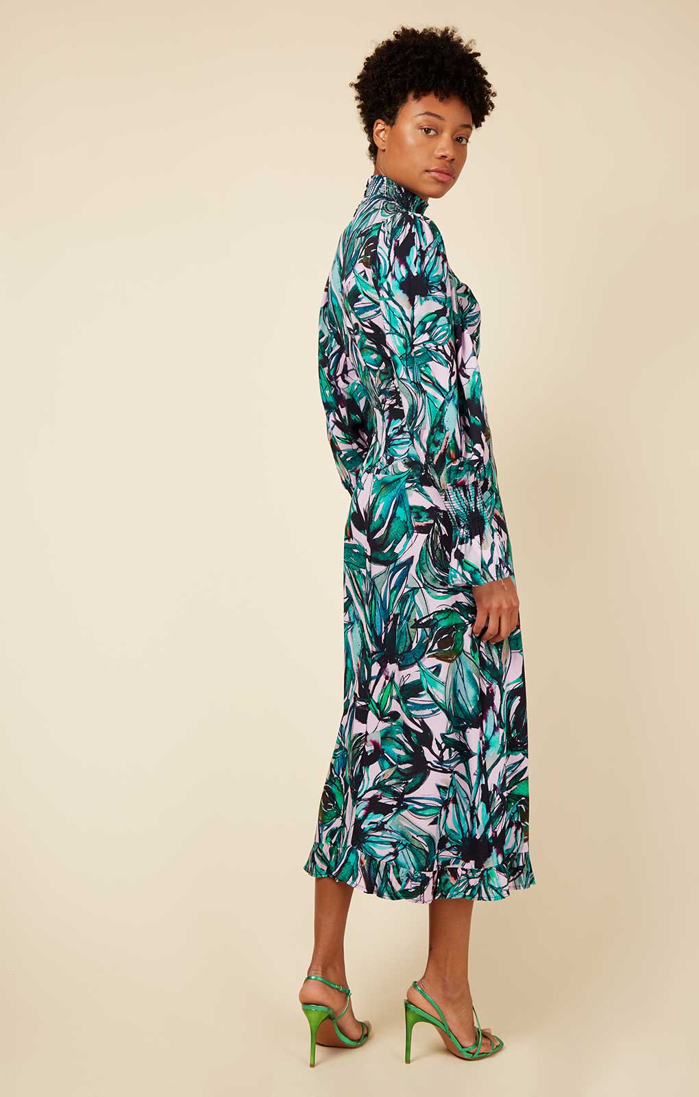 Little Mistress Green Leaf Printed Midaxi Dress