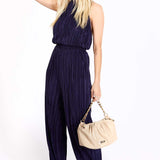 Little Mistress Navy Plisse Jumpsuit by Vogue Williams