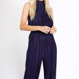 Little Mistress Navy Plisse Jumpsuit by Vogue Williams