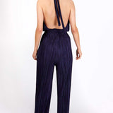 Little Mistress Navy Plisse Jumpsuit by Vogue Williams