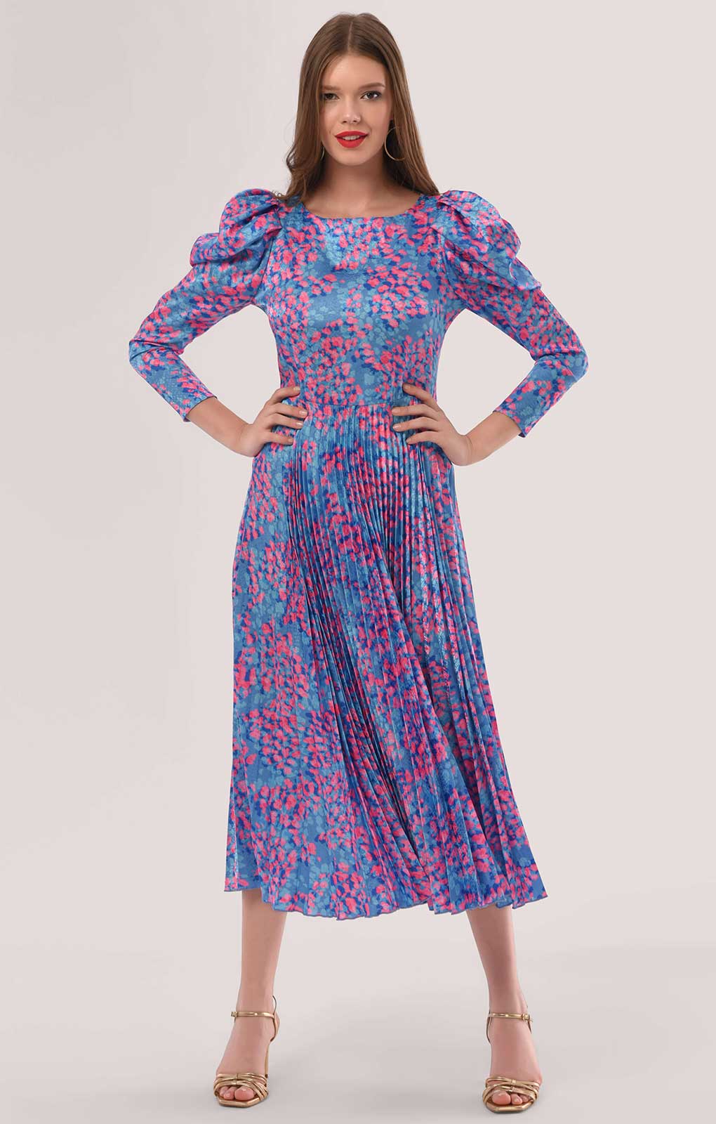 Closest London Pink Print Pleated Midi Dress