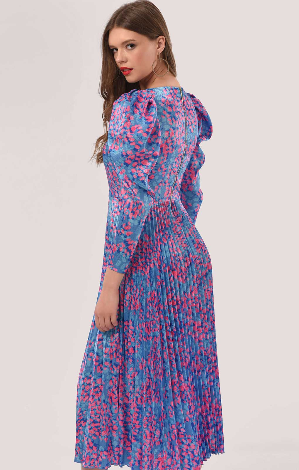 Closest London Pink Print Pleated Midi Dress