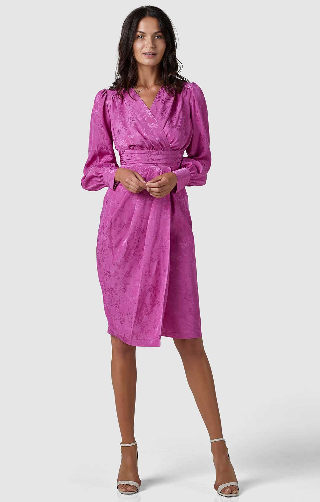Closet London Pink Floral Jacquard Wrap Pencil Dress