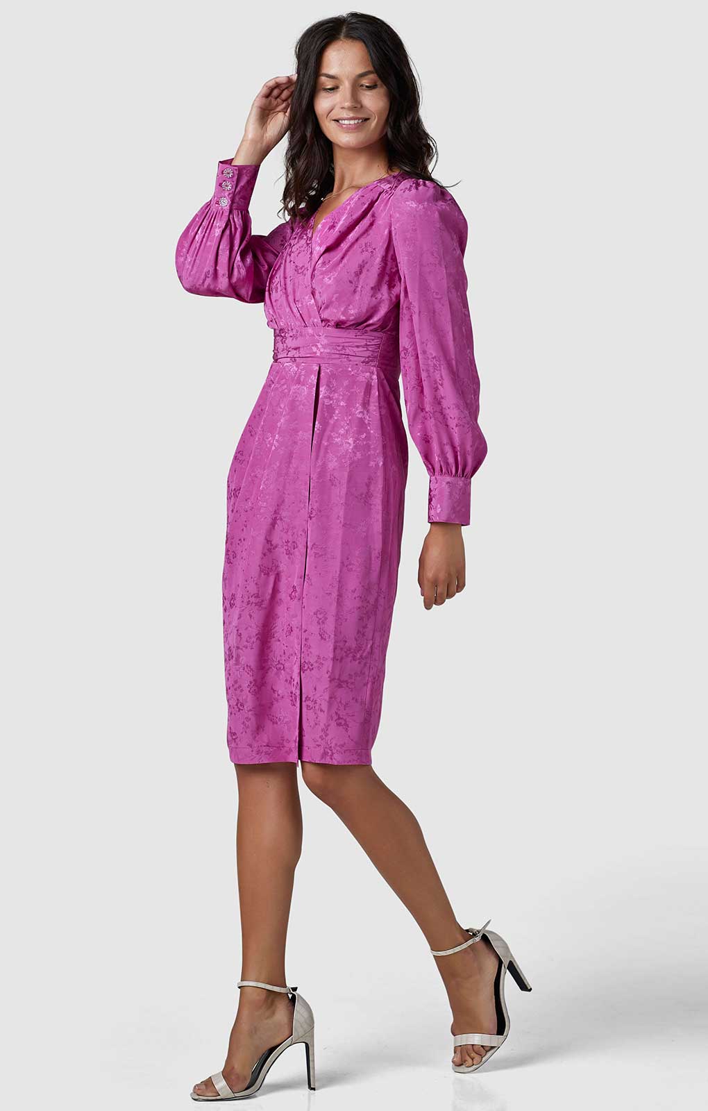 Closet London Pink Floral Jacquard Wrap Pencil Dress