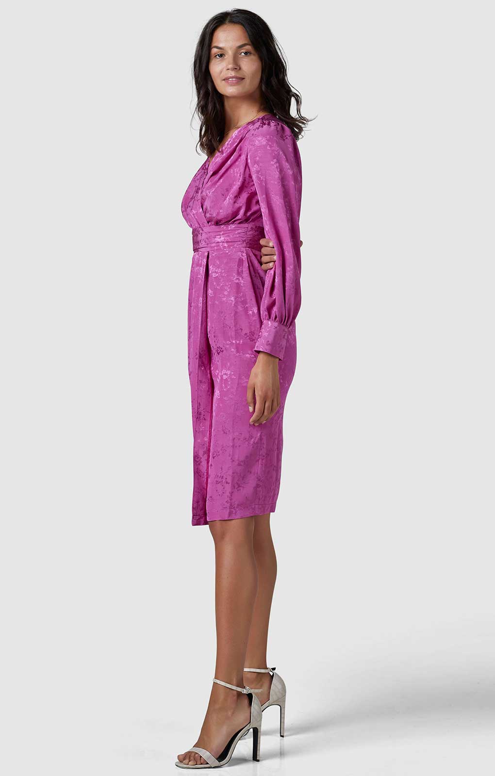 Closet London Pink Floral Jacquard Wrap Pencil Dress