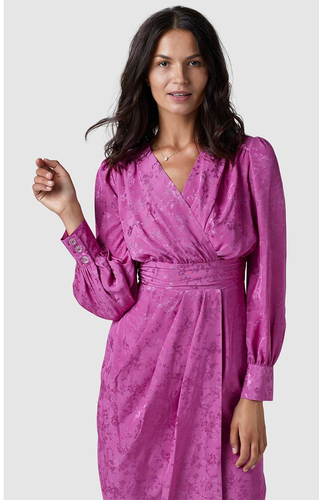 Closet London Pink Floral Jacquard Wrap Pencil Dress