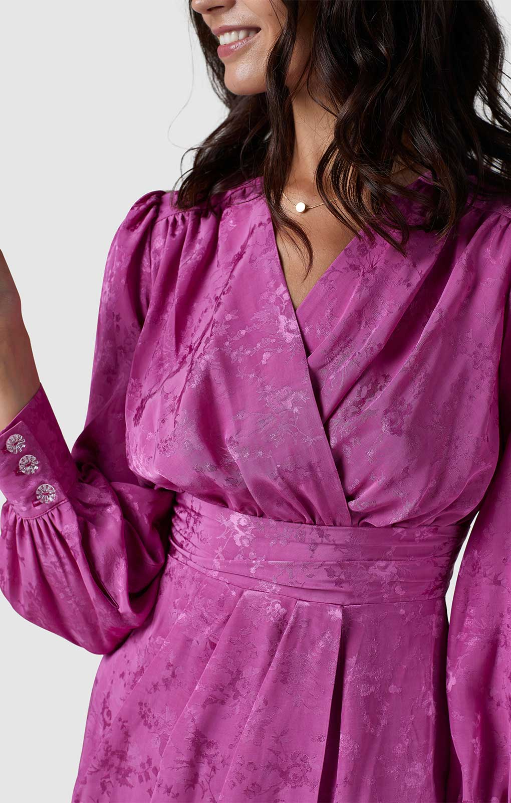 Closet London Pink Floral Jacquard Wrap Pencil Dress