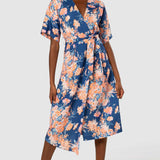 Closet London Royal Blue Floral Print Kimono A-line Midi Dress