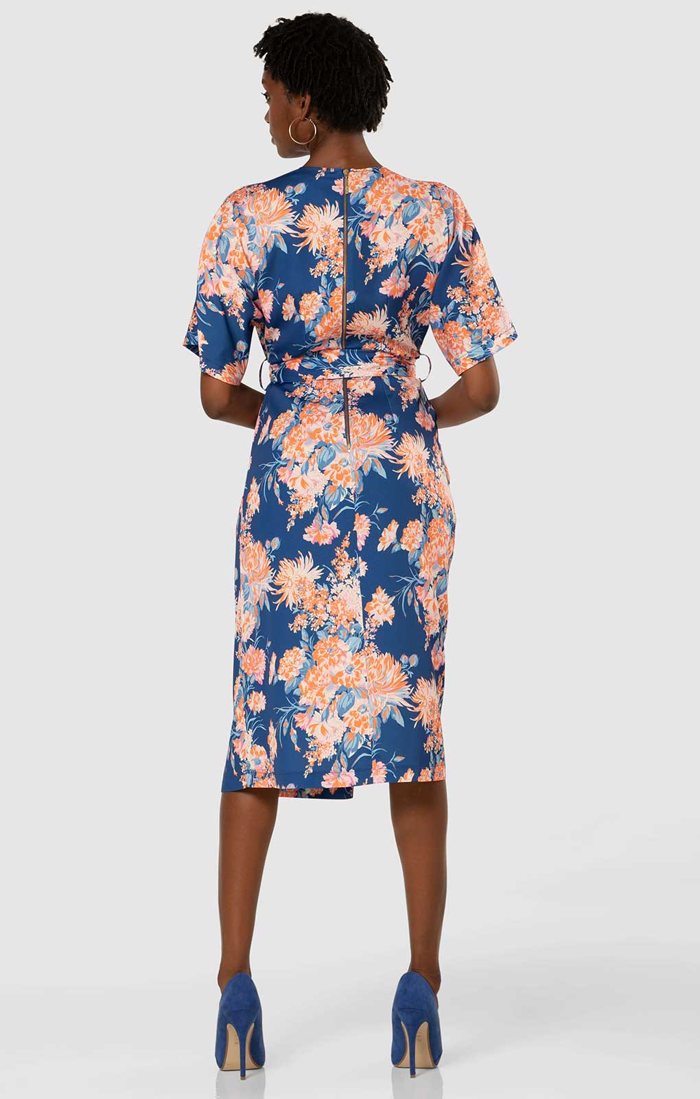 Closet London Royal Blue Floral Print Kimono A-line Midi Dress product image