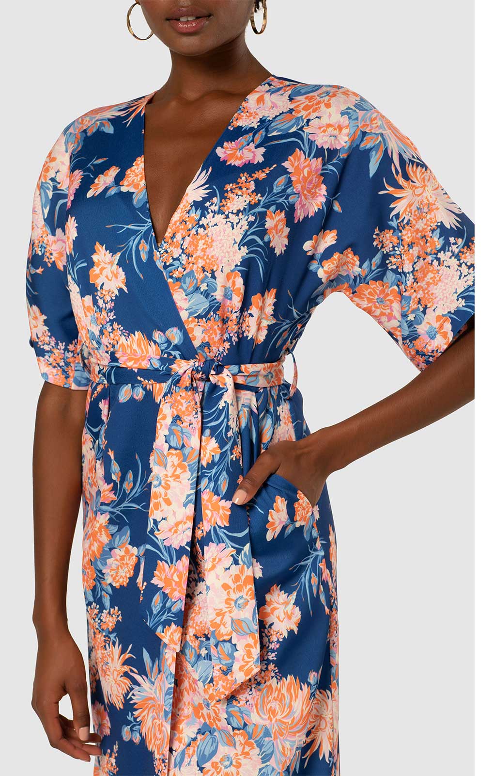 Closet London Royal Blue Floral Print Kimono A-line Midi Dress