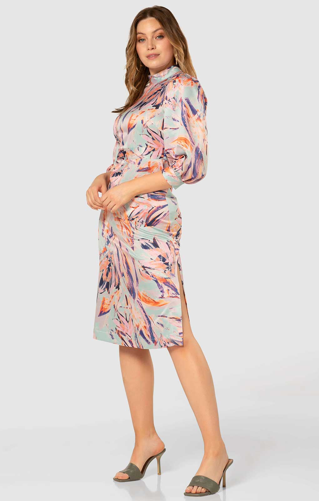 Closet London Multi Floral Print Puff Sleeve Midi Dress product image