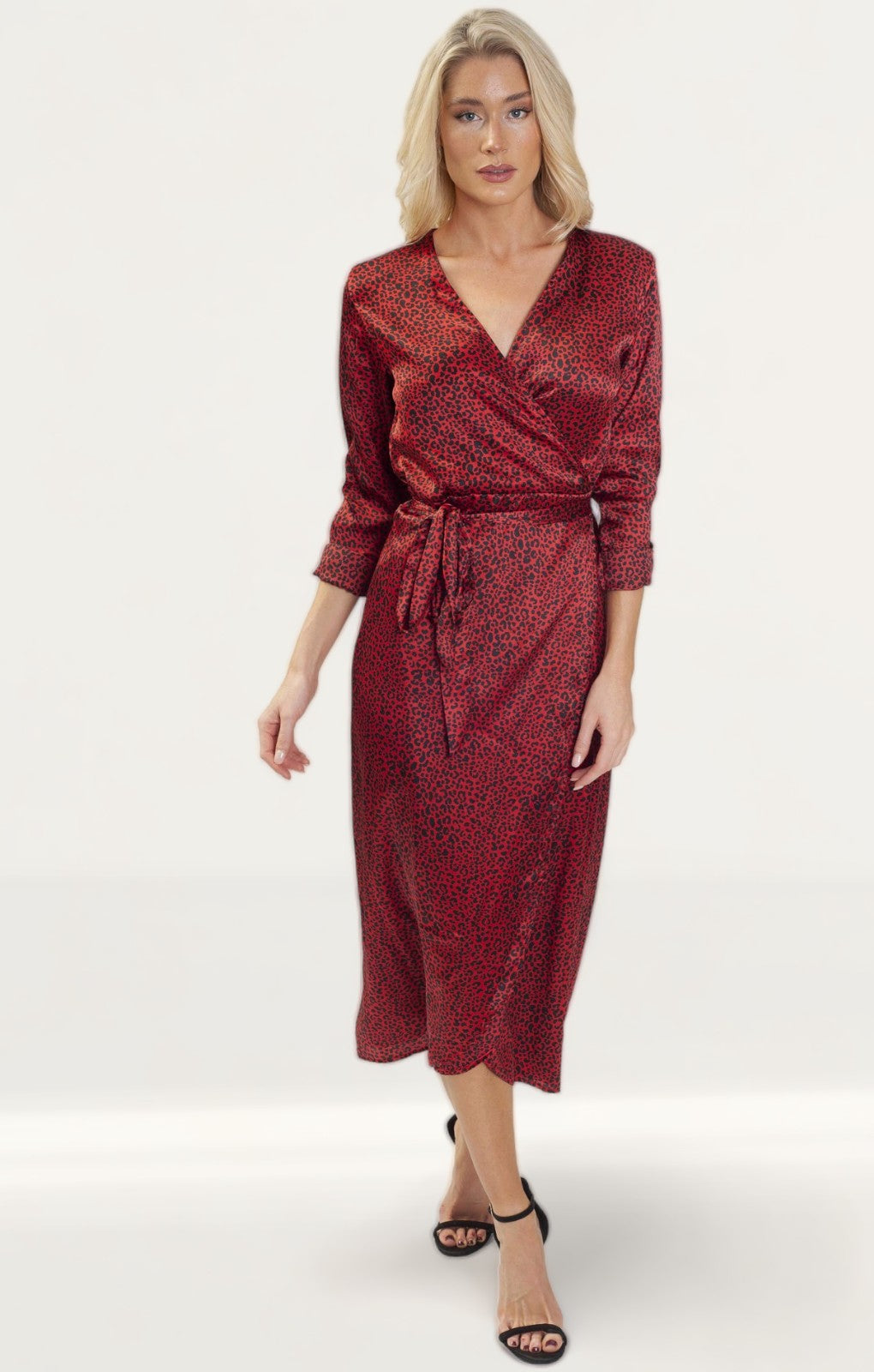 Dancing Leopard Red Wrap Midi Dress product image