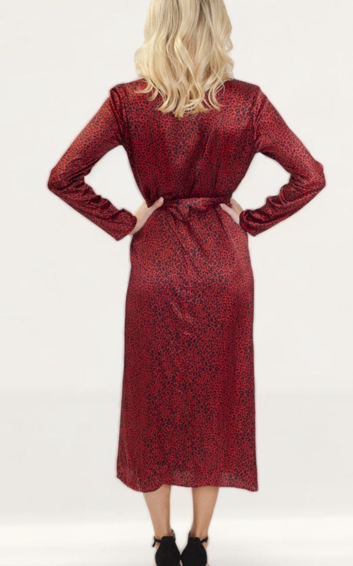 Dancing Leopard Red Wrap Midi Dress product image