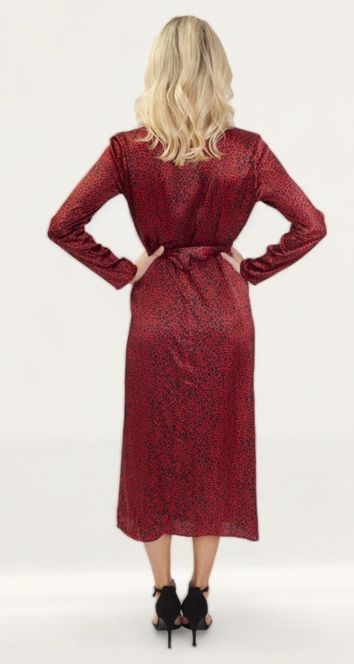 Dancing Leopard Red Wrap Midi Dress