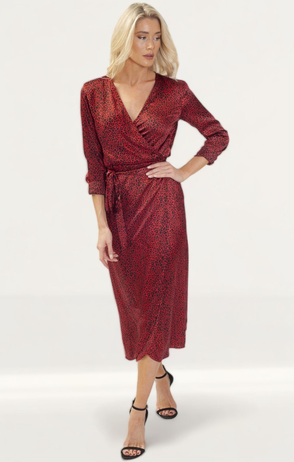 Dancing Leopard Red Wrap Midi Dress