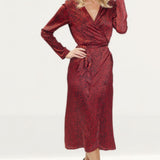 Dancing Leopard Red Wrap Midi Dress