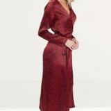 Dancing Leopard Red Wrap Midi Dress