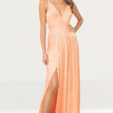Dress The Population Danae Peach Satin Maxi Dress