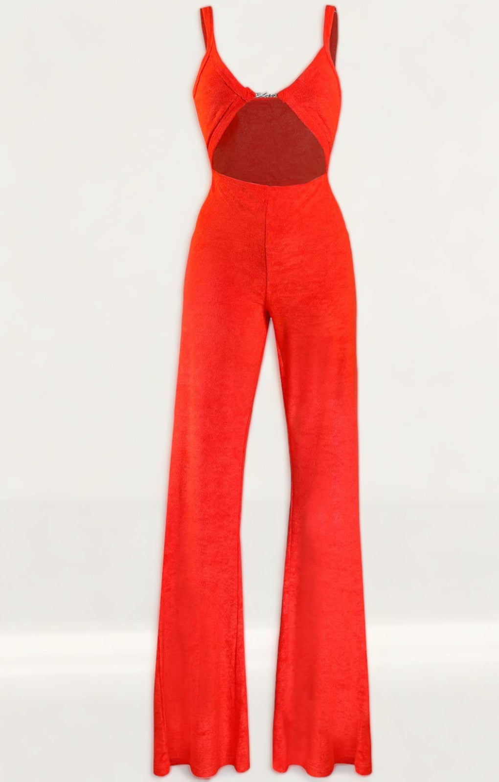Elsie & Fred Farrah Cut Out Red Towelling Jumpsuit with Flare Cut