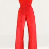 Elsie & Fred Farrah Cut Out Red Towelling Jumpsuit with Flare Cut product image