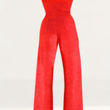 Elsie & Fred Farrah Cut Out Red Towelling Jumpsuit with Flare Cut