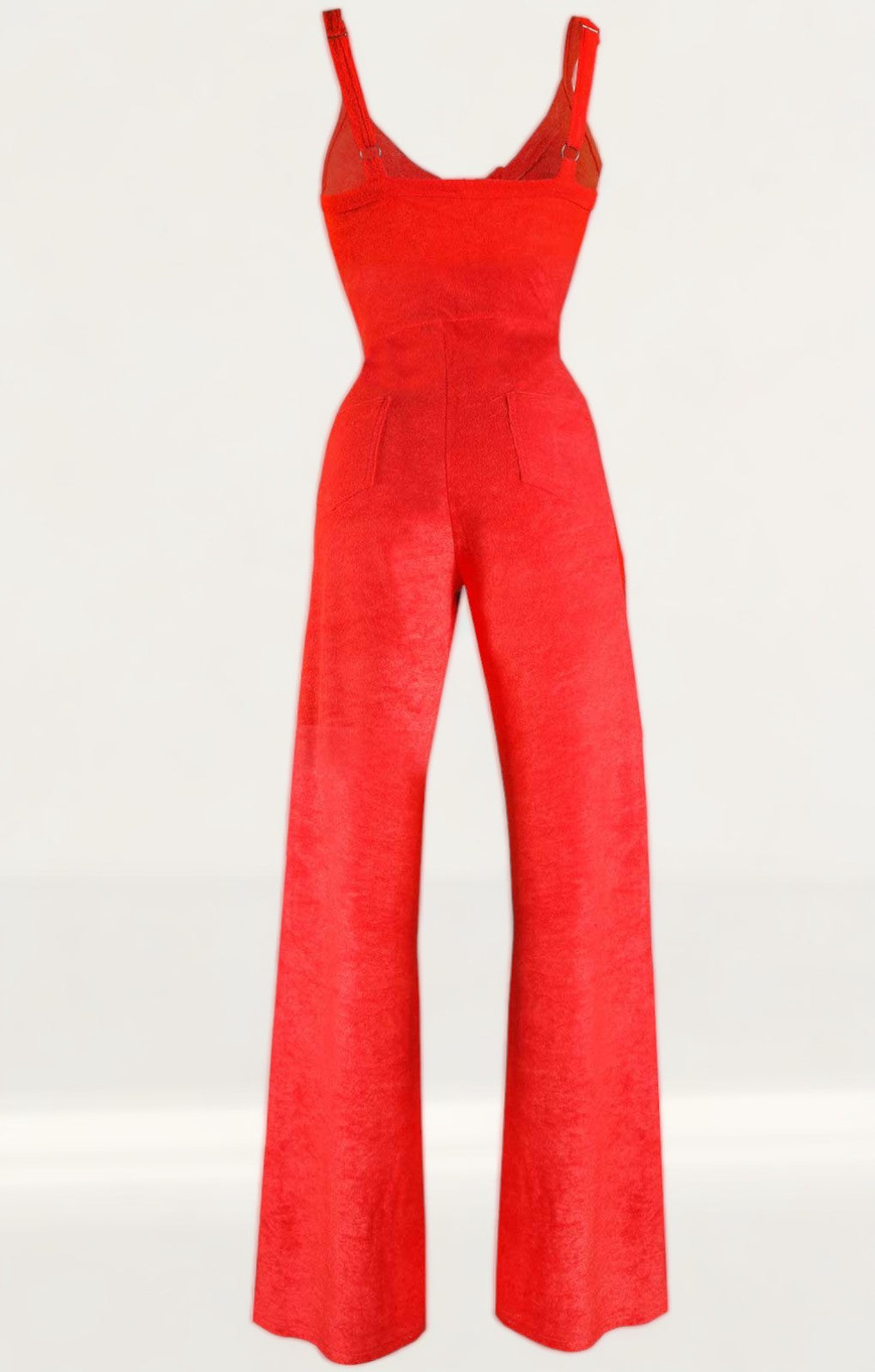 Elsie & Fred Farrah Cut Out Red Towelling Jumpsuit with Flare Cut