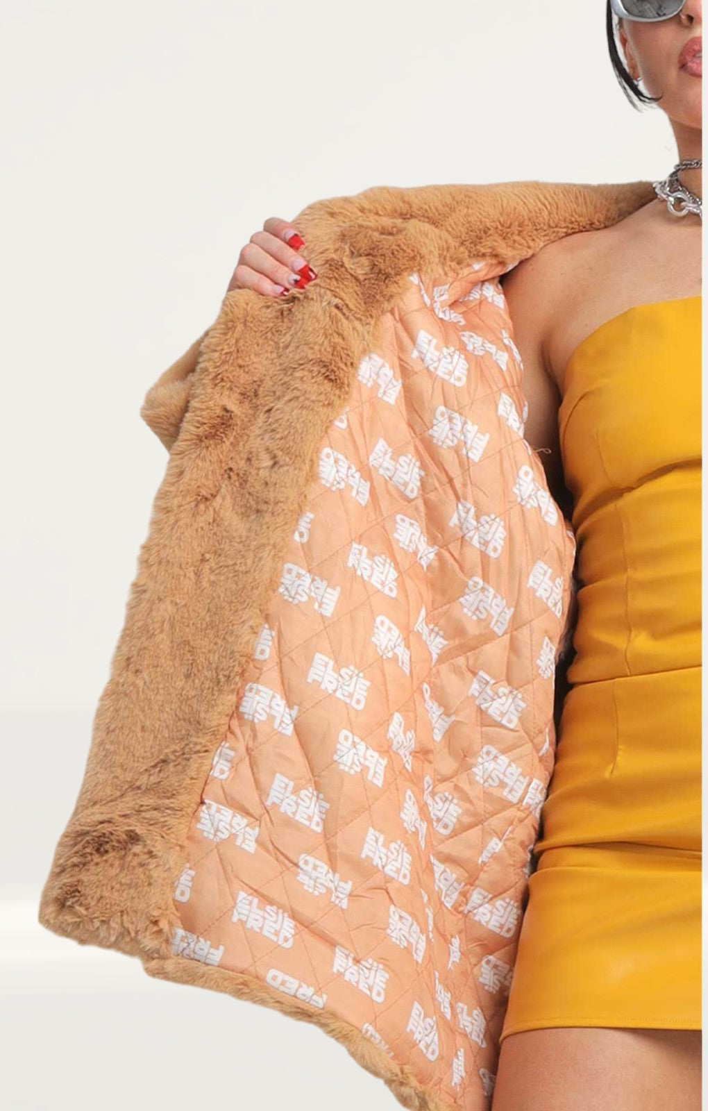 Elsie & Fred Lil Kim Luxury Faux Fur Coat in Cappucino product image