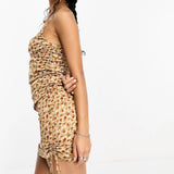 Emory Park Ditsy Vintage Floral Print Ruche Detail Mini Dress In Brown