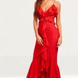 Finders Keepers Red Ruffle Midi Dress
