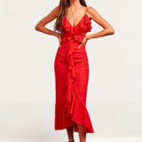 Finders Keepers Red Ruffle Midi Dress