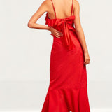 Finders Keepers Red Ruffle Midi Dress