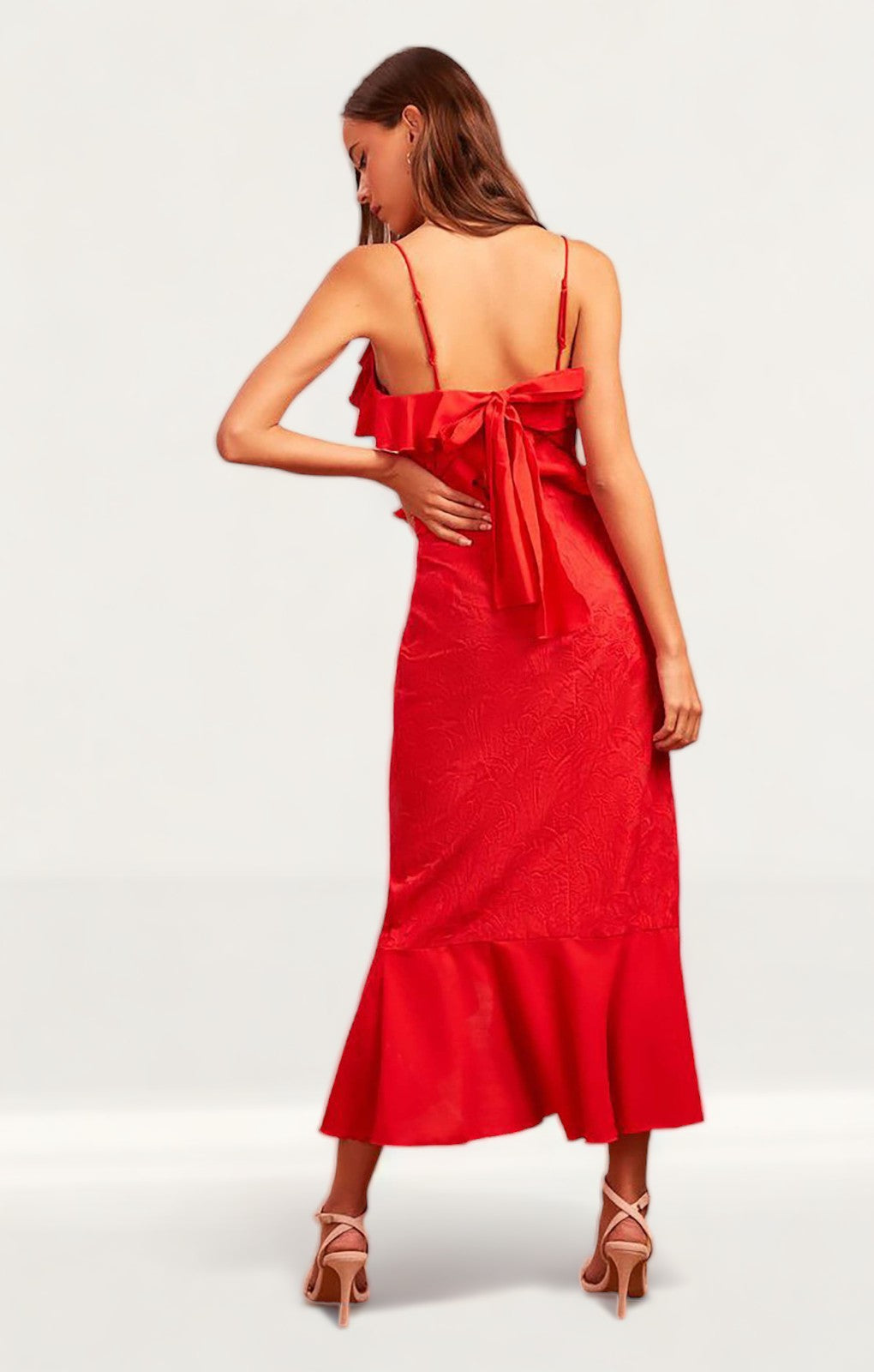 Finders Keepers Red Ruffle Midi Dress