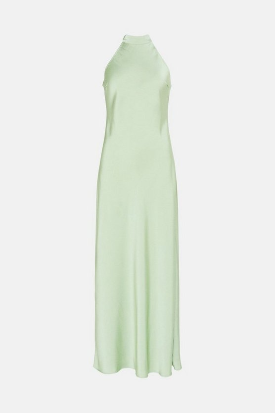 Warehouse Sage Satin Halter Neck Backless Maxi Slip Dress product image