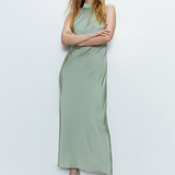 Warehouse Sage Satin Halter Neck Backless Maxi Slip Dress product image