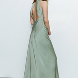 Warehouse Sage Satin Halter Neck Backless Maxi Slip Dress