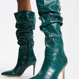 Forever New Exclusive Knee High Boots In Emerald Croc – shoes by Forever New, available to rent from Hirestreet