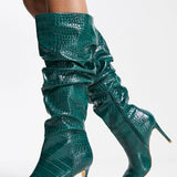 Forever New Exclusive Knee High Boots In Emerald Croc – shoes by Forever New, available to rent from Hirestreet