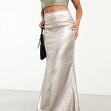 Forever New Metallic Maxi Skirt In Silver