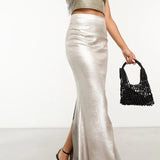 Forever New Metallic Maxi Skirt In Silver
