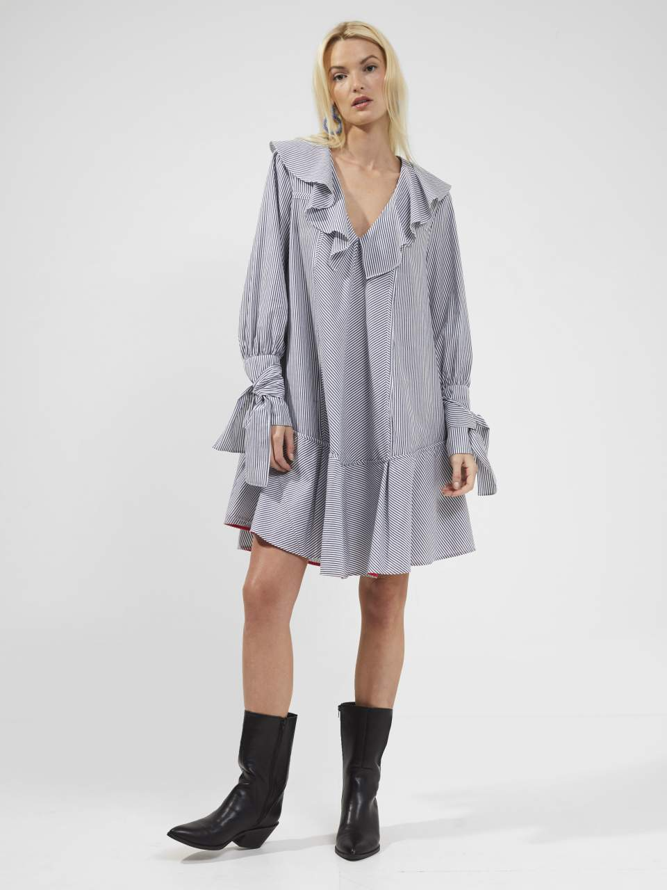 French Connection Acantha Organic Striped Linen V-Neck Dress