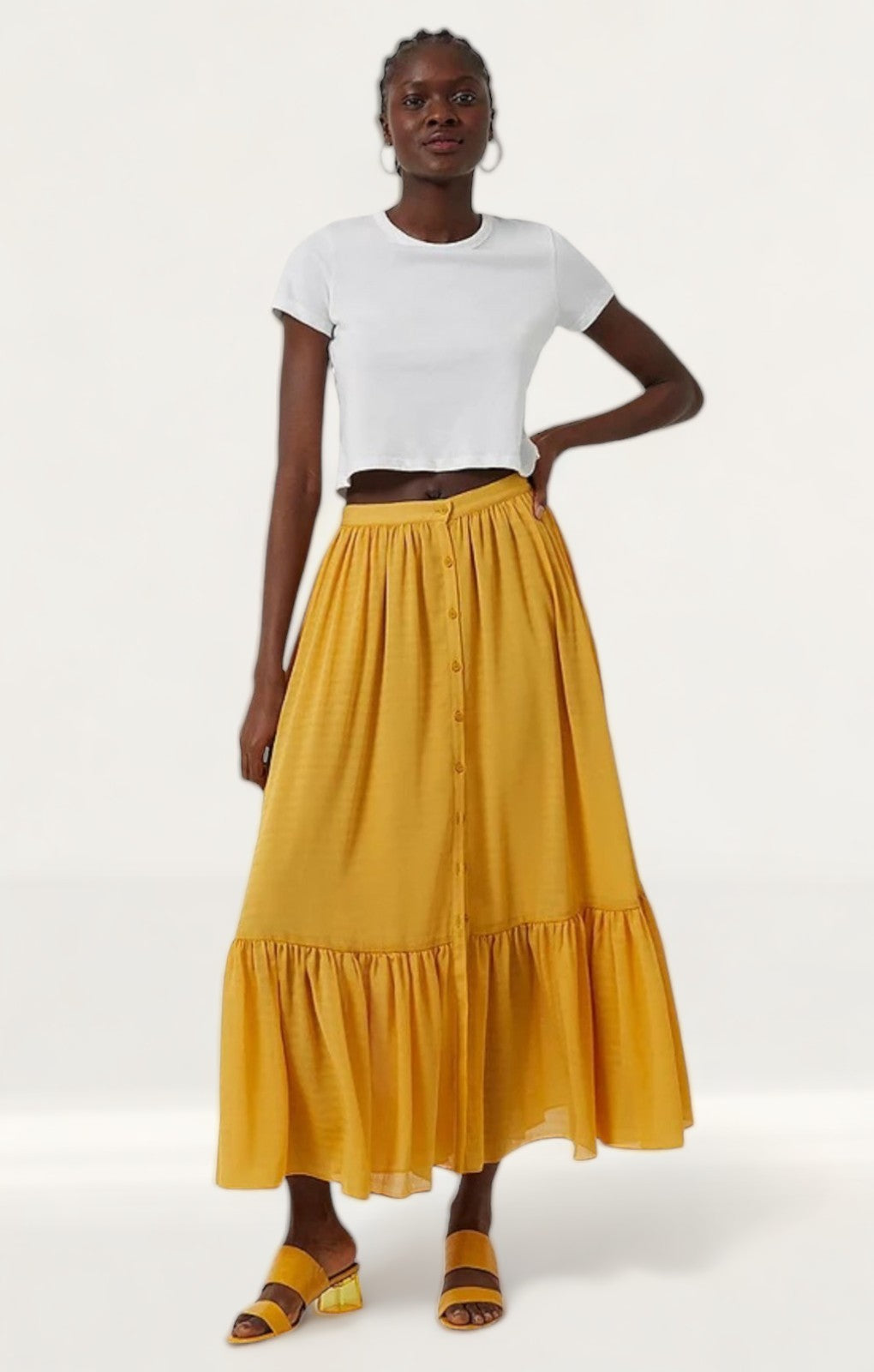 French Connection Anitta Cora Ruffle Hem Midi Skirt