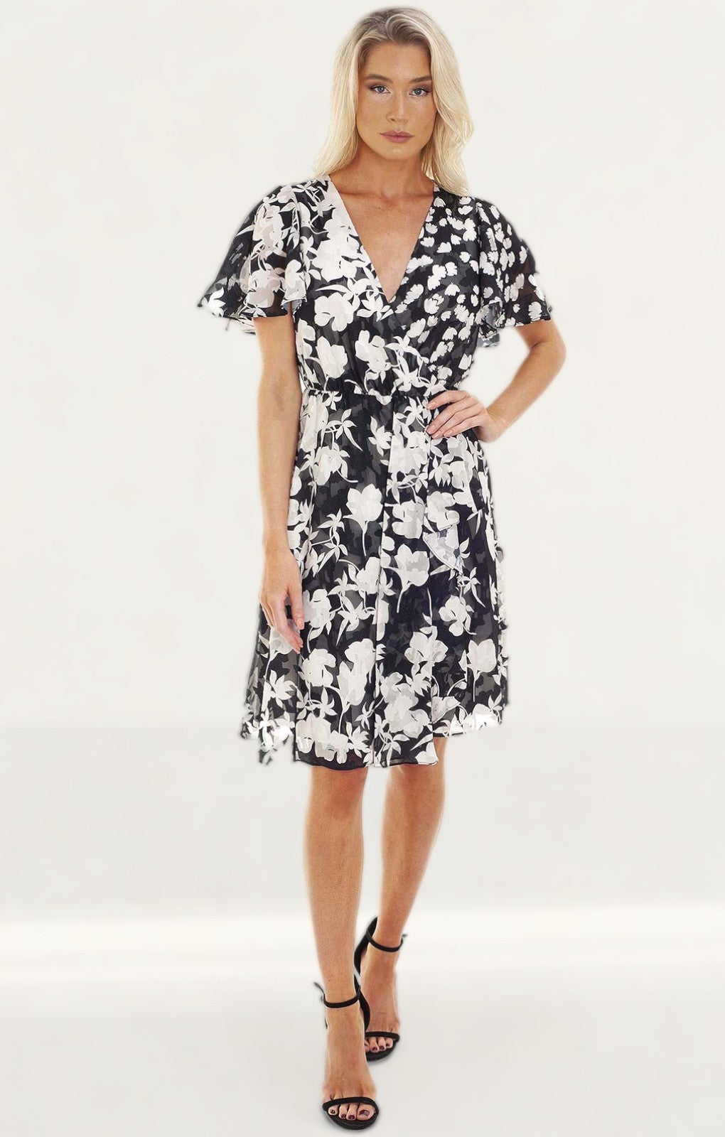 French Connection Bamba Devore V Neck Dress