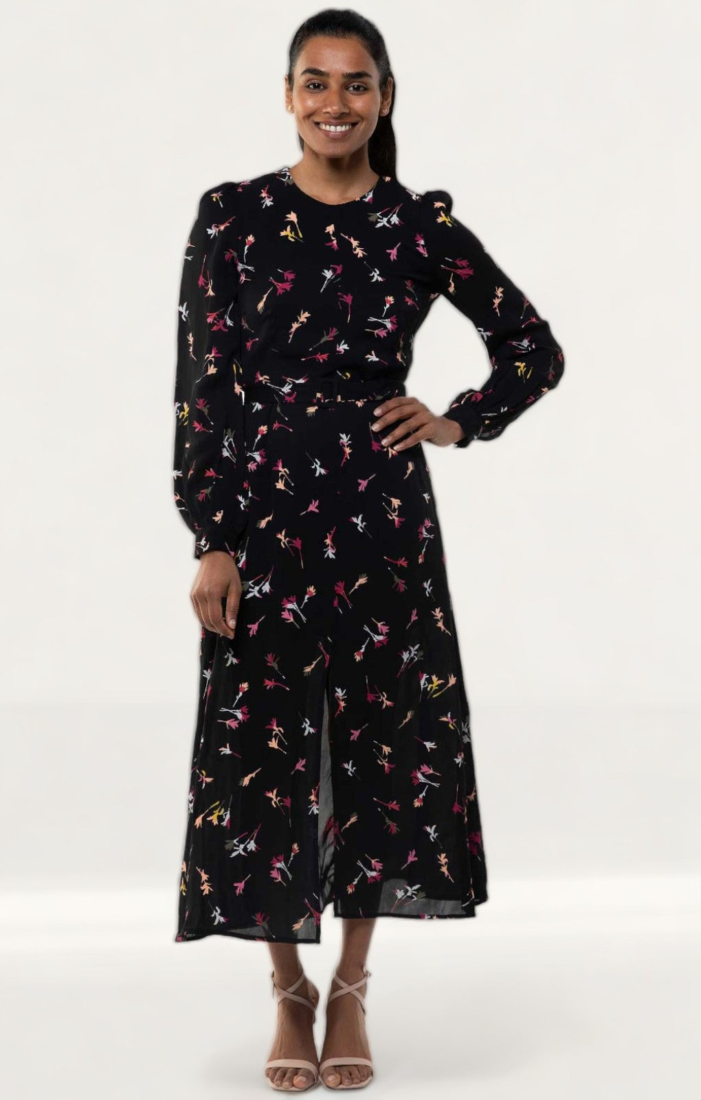 French Connection Black Chiara Drape Midaxi Dress