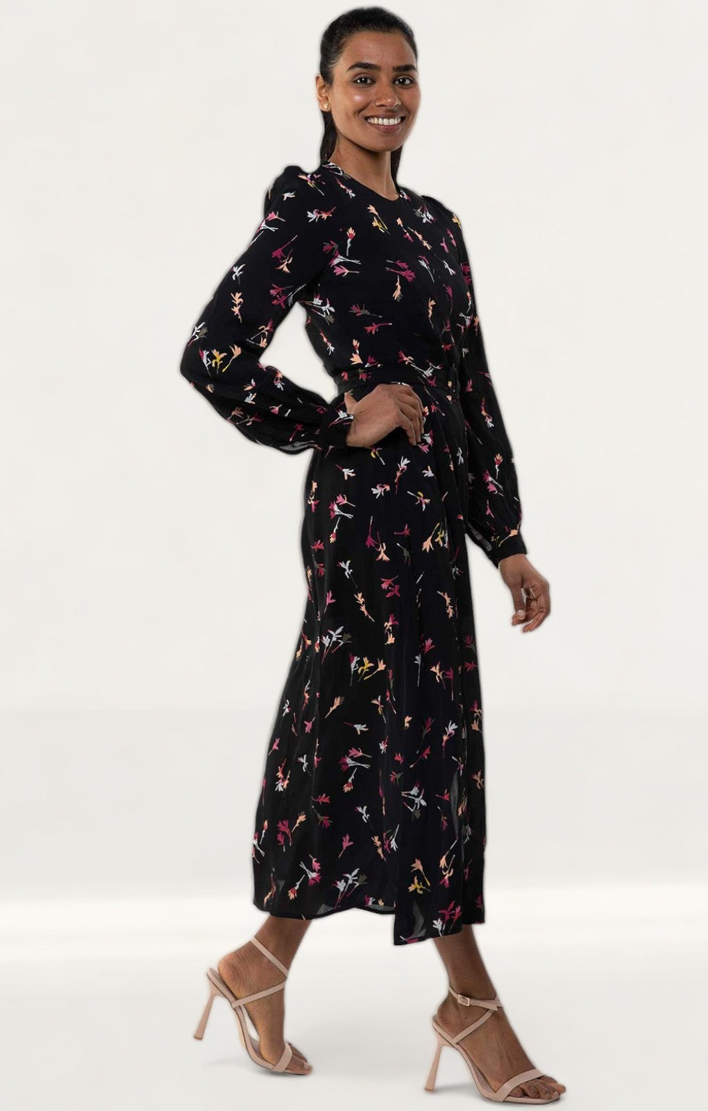 French Connection Black Chiara Drape Midaxi Dress